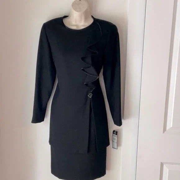 KASPER A.S.L.Kasper Black Embellished Long Sleeve Sheath Dress SIZE M - Picture 2 of 11